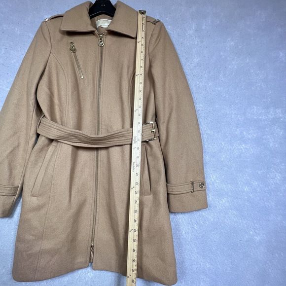 Michael Kors Coat Size 6 Camel Brown Wool Blended Zipper Belted Jacket - Picture 12 of 15